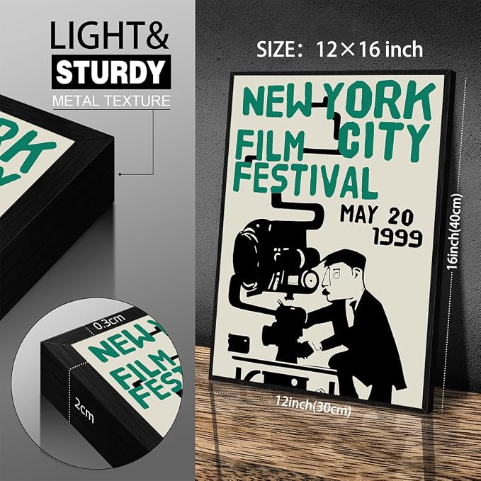 1999 NYC Film Festival Canvas Poster Vintage New York Movie Wall Art Modern Trendy Minimalist Abstract Prints for Apartment Bedroom Dorm Wall Decor 012X16 inch Aluminum Framed