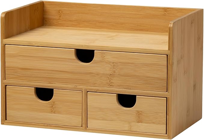 MEEDEN Bamboo Desk Organizer with Drawers: Desktop Storage Container with Shelf - Tabletop Storage Organization Box for Office Home Toiletries Supplies