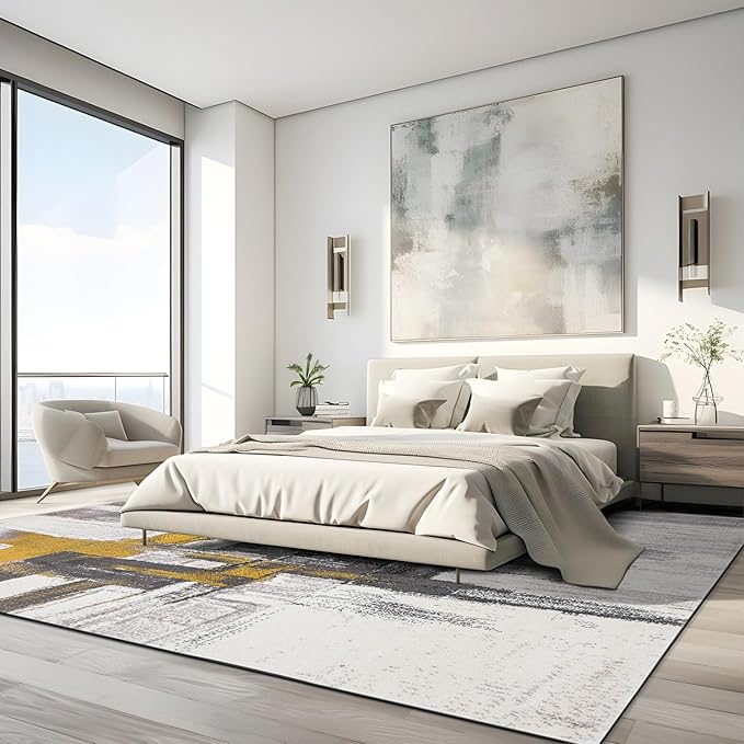 Rugshop Gold Modern Abstract Large Area Rug — Non-Shedding for Living Room, Office and Dining Room 8' x 10'