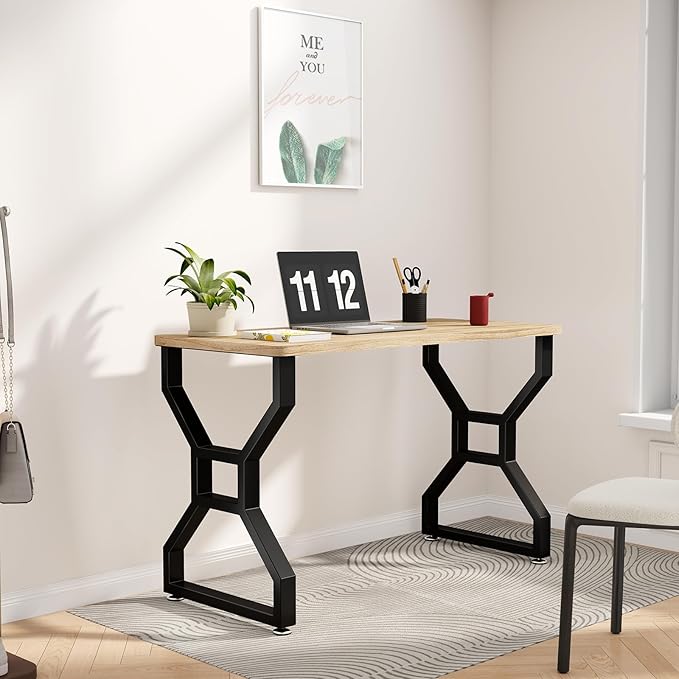 Metal Table Legs 28" H x 20" W Furniture Desk Bench Dining Table Legs with Adjustable Feet Gourd Shape Heavy Duty Desk Legs Set of 2 Black