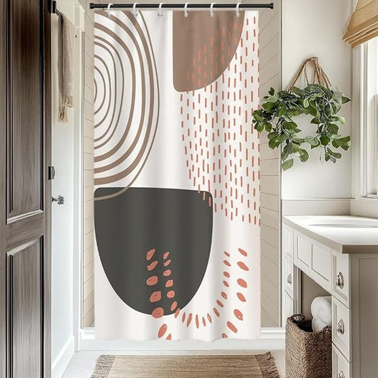 Modern Boho Shower Curtain for Bathroom Abstract Minimalist Bathroom Set Decor Geometric Stripes Spots Chic Aesthetic Bathtub Curtains Washable Waterproof Polyester Fabric with Hooks 48x72 Inch