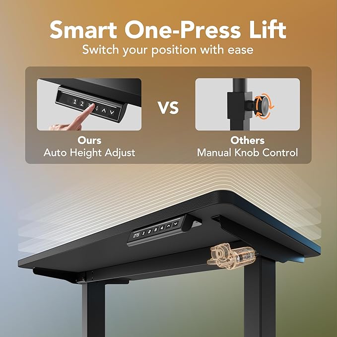 HUANUO 63 x 24 inch Electric Standing Desk Adjustable Height, 4 Memory Height Settings, Sit Stand Up Desk for Home Office & Computer Workstation, Black