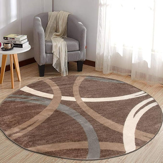 Rugshop Modern Wavy Circles Design Round Rug, Carpet with Jute Backing for Living Room, Dining Room, or Bedroom, Brown, 8' Round