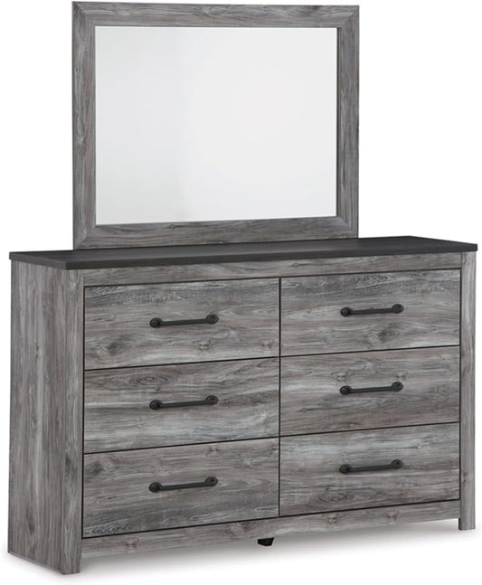 Signature Design by Ashley Bronyan Contemporary Smooth-Gliding 6-Drawer Dresser and Mirror with Safety Stop, Gray