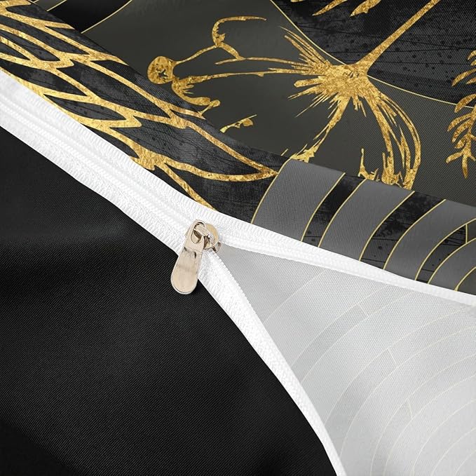 Erosebridal Gray Black Modern Queen Comforter Cover for Minimalist | Abstract Mid Century Duvet Cover Bohemian Leaf Floral Botanical Bed Set Aesthetic Modern Geometric Bedding Set