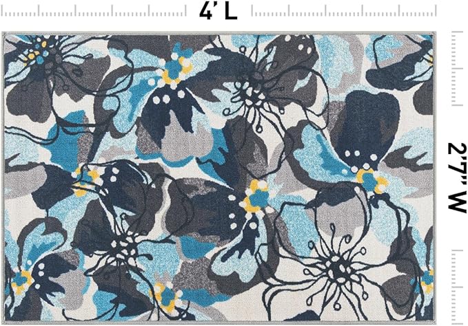 Rugshop Gray Large Floral Non-Slip Area Rug Fade Resistant for Hallway, Entryway and Kitchen, 2'7" x 4'