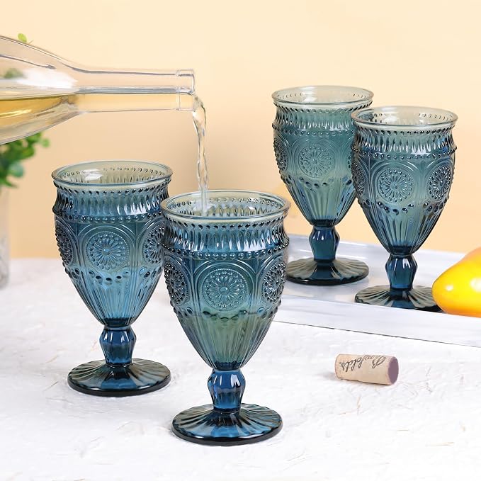 Darlion Goblet, Goblet Glasses, Blue Goblets, Wine Goblets, Wine Glasses Set of 4, 12oz Water Goblets, Blue Glasses Drinking for Party Home Wedding
