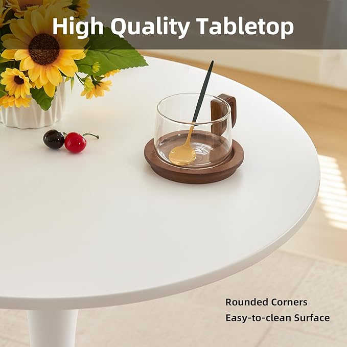 Round Dining Table, 24" Circle Tulip Table with Thickened Tabletop & Metal Pedestal, Mid Century Modern Bistro Table for Kitchen, Small Places, Living Room, Cafe (White)