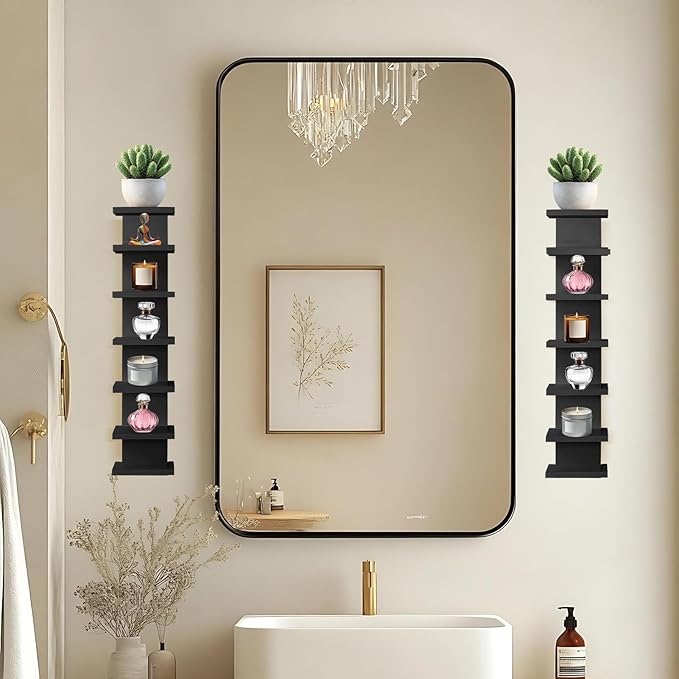 2 Pack 7 Tier Wall Shelf Unit - Lack Floating Shelf, Compact Display Floating Shelf, Vertical Column Wall Decor Mount Floating Storage Organizer Tall Tower Shelf for Bedroom, Living Room
