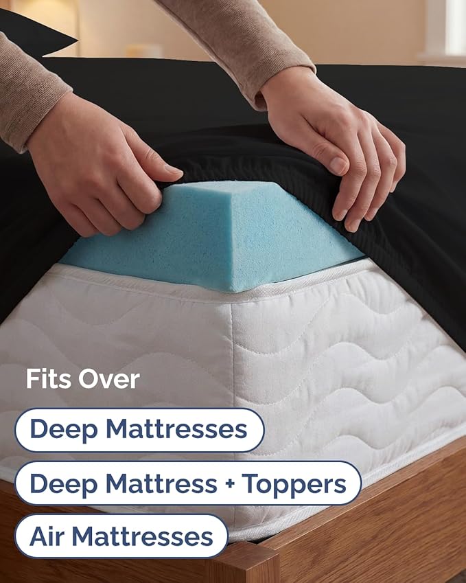 Extra Deep Twin XL Sheet Set - 4 Piece College Dorm Bed Sheets Set with Extra Deep Pockets - Ultra-Soft, Comfy & Breathable Bedding for Women, Men, Kids & Teens - Wrinkle Free & Fade Resistant - Black