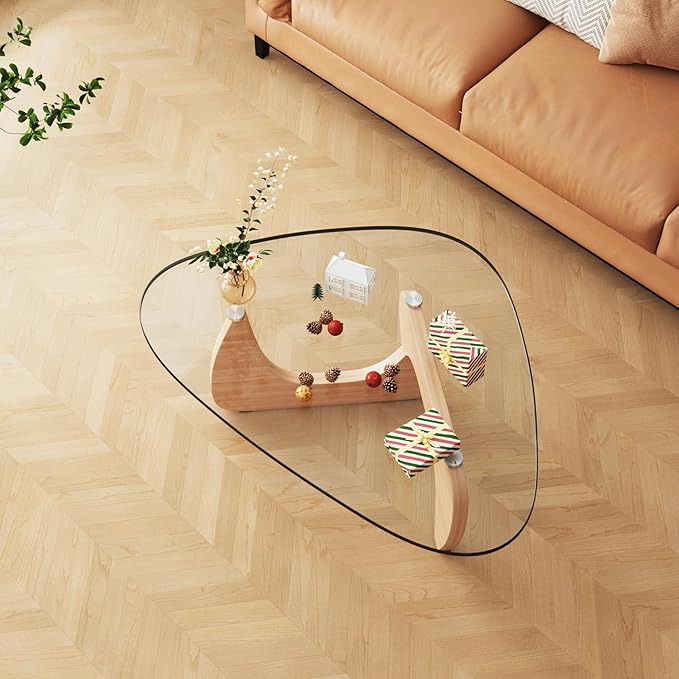 Coffee Tables Glass Small Farmhouse Coffee Table Mid-Century Modern Wood Center Table for Living Room, Original Transparent, 45 Inch