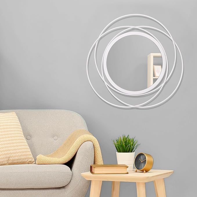 White Round Wall-Mounted Mirrors Wire Modern Metal Frame Arts Mirrors Home Decoration Hallway Bathroom Bedroom Living Room Farmhouse Entryway Large 20"