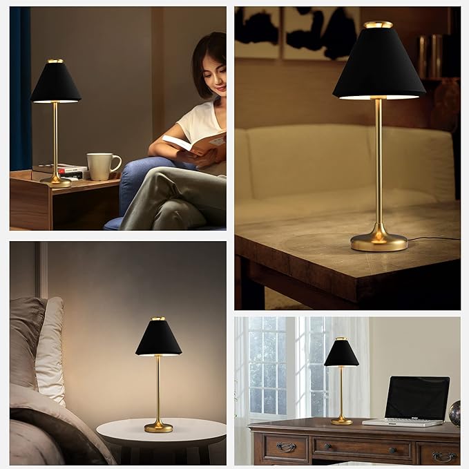 Mid Century Modern Table Lamp - Gold and Black Table Lamp, Dimmable Nightstand Lamp with Metal Barrel Shade E26 Bulb Included, Bedside Lamp for Bedroom Living Room