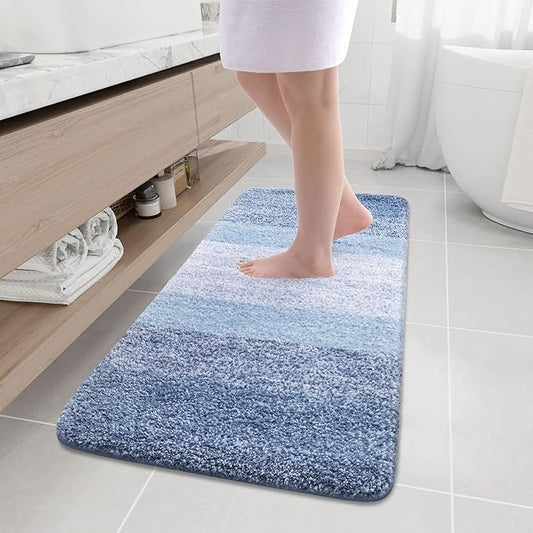 Arotive Microfiber Bathroom Rugs, Shaggy Soft and Absorbent Bath Rug, Non-Slip, Thick Plush Machine Washable Dry Bath Mats for Bathroom, Tub and Shower, 47x20, Light Blue, Rectangular