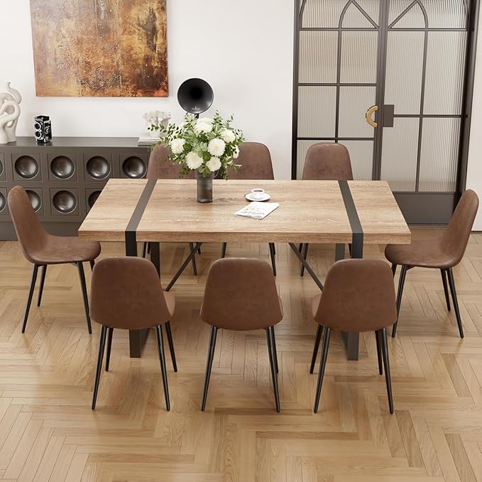 71'' Dining Table for 6-8, Wood Kitchen Table with Metal Legs, Dinner Table for 6-8 for Home Dining Room Living Room