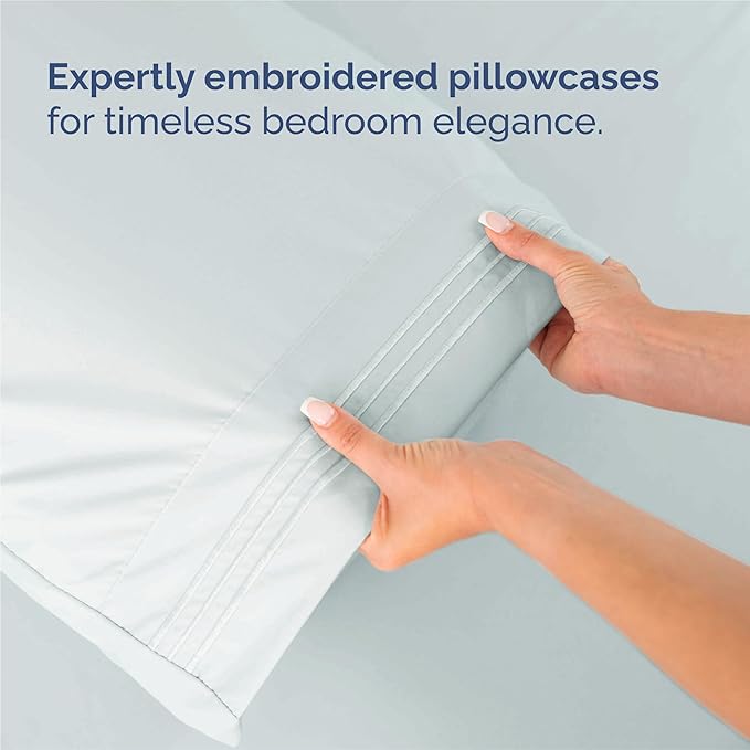 Split King Size 5 Piece Sheet Set - Comfy Breathable & Cooling Sheets - Hotel Luxury Bed Sheets for Women & Men - Deep Pockets, Easy-Fit, Soft & Wrinkle Free Sheets - Ice Blue Oeko-Tex Bed Sheet Set