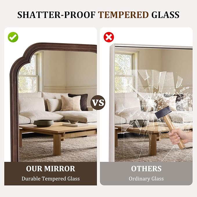 HOMECOOKIN Full Length Mirror Wall Mounted, Rustic Wooden Frame Floor Mirror, Rounded Corner Large Full Body Mirror for Bedroom,Dressing Room， Leaning or Hanging Against Wall (Walnut, 22" L x 65" W)