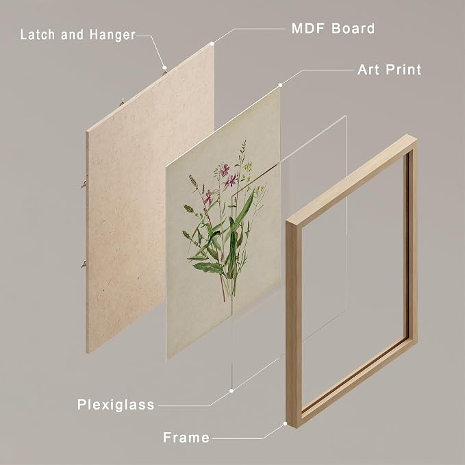 SIGNWIN Framed Watercolor Floral Botanical Wall Art, Set of 4 Vintage Wall Decor Prints, Minimalist Wall Décor for Living Room, Bedroom - 11"x14" Natural