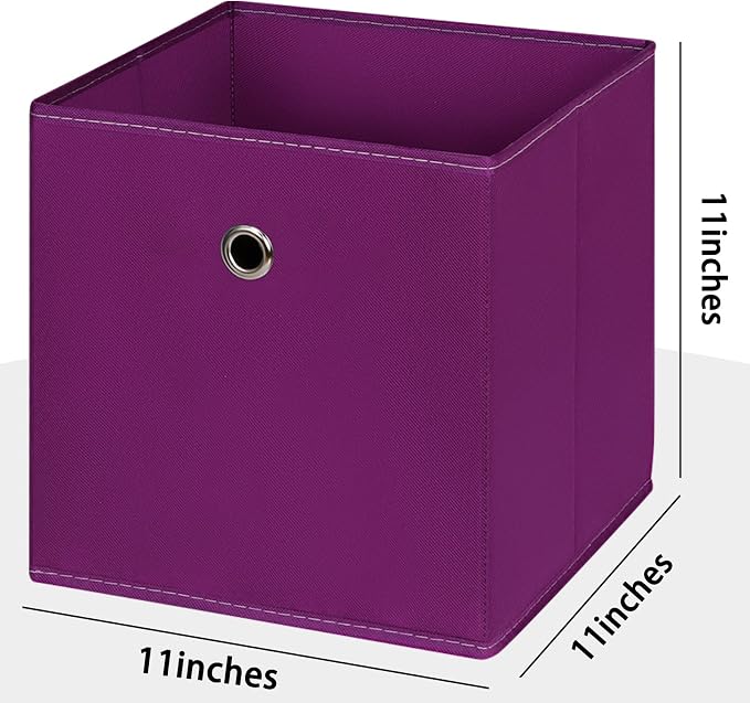 Foldable Storage Cubes Bins ,11 Inch Cloth Storage Cube Fabric Storage Box Cubes Organizer Baskets with Handles for Home Organizer Set of 6 (Purple)