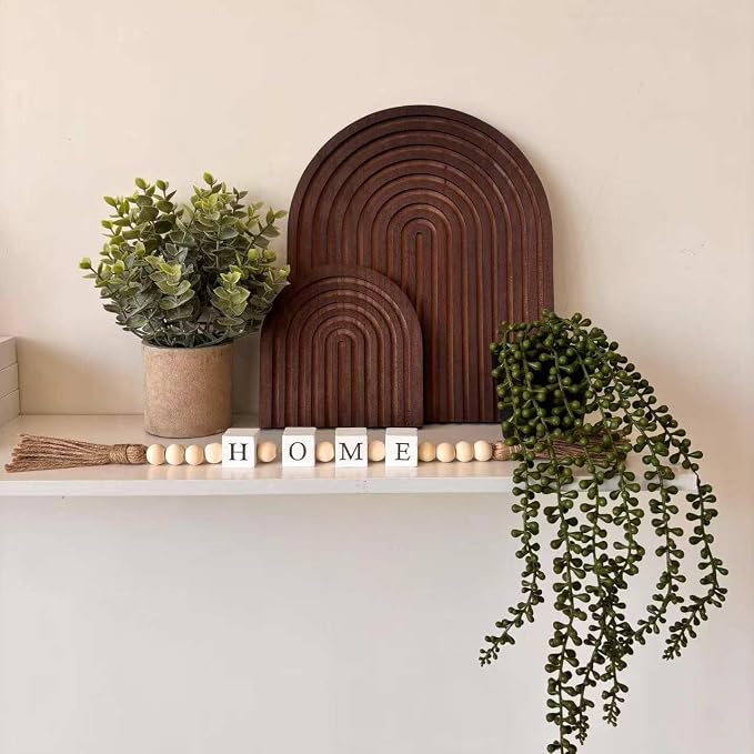 Set of 2 Wooden Arch Vintage Decor for Wall Shelf, Fireplace Mantel, Counter, Table - Mid Century Modern Boho Decorative Object Aesthetic Decorations for Living Room, Kitchen, Home Office