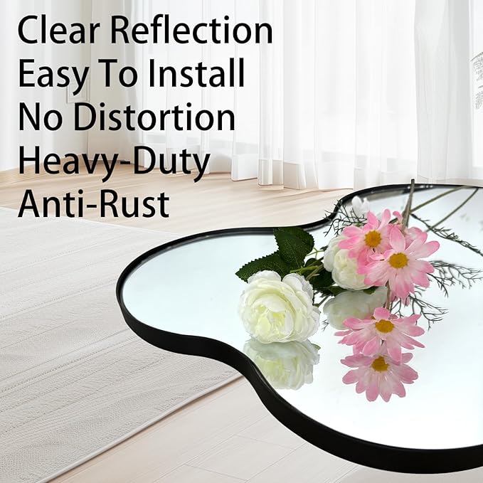 Irregular Mirror, 55"x26" Asymmetrical Mirrors for Wall, Large Abstract Mirror with Metal Frame, Modern Unique Shaped Mirrors for Living Room Bathroom Bedroom Hallway Entryway Fireplace