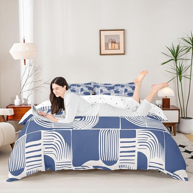 Erosebridal Bohemian Geometric Full Comforter Cover Mid Century Abstract Duvet Cover Boho Ethnic Bedding Set for Kids Boys Adult Women Modern Abstract Striped Bed Sets with 2 Pillow Cases