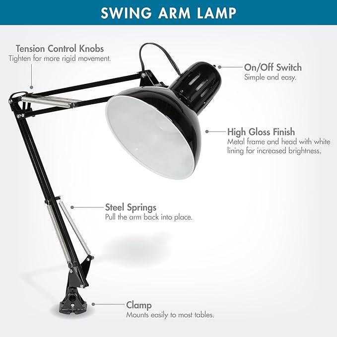 Studio Designs Swing Arm Lamp with 13-watt CFL Bulb, Black