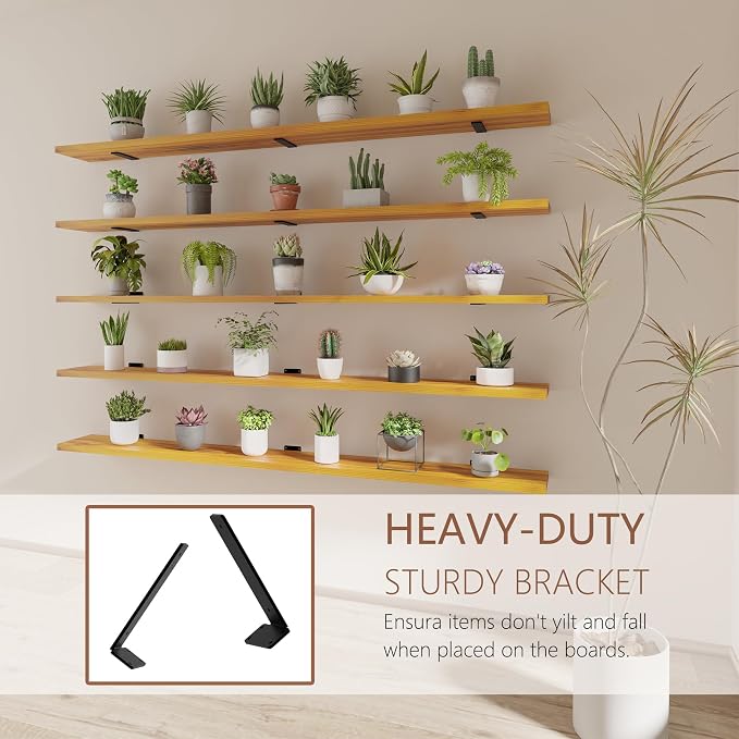 5 Tier Book Shelf,72 inch Long Floating Shelf for Wall,Wall Mounted Bookshelf Display Shelves,Solid Wood Large Bookcase