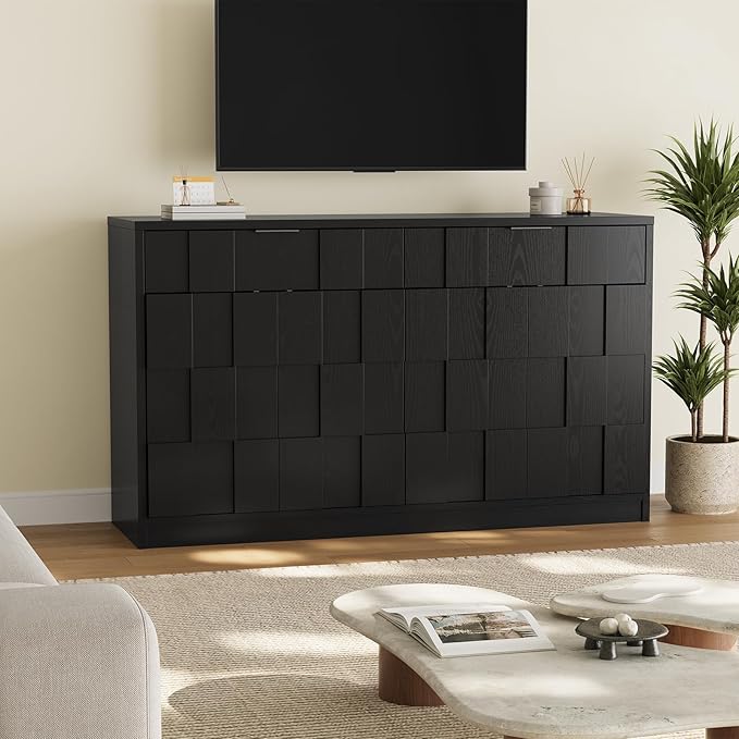 ONBRILL 61" Sideboard Buffet Cabinet with Storage, Large Coffee Bar Cainet with Doors and Drawers, Wood Credenza Console Cabinet Buffet Table for Kitchen Living Room Entryway (Black)