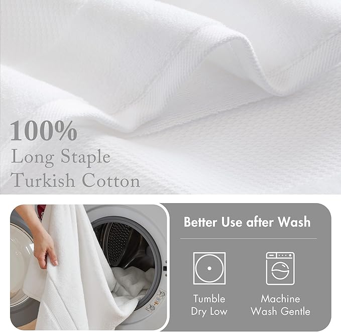 Madison Park Turkish Bath Towel Set 100% Cotton Bath Towel 600GSM Oversized Body Towel 2 Piece, Luxury Soft, Thick Spa Quality, Quick Dry Bathroom Towel, Jumble, 35" x 70", White