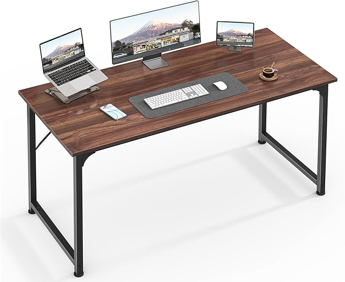 Huuger Computer Desk, 48 Inch Office Desk, Gaming Desk with Storage, Writing Desk Work Desk for Home Office, Study, Modern Simple Desk, Large Legroom, Metal Frame, Walnut