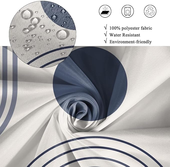 Boho Shower Curtain for Bathroom Modern Minimalist Neutral Bathroom Decor Set Blue Stripes Abstract Sun Moon Chic Aesthetic Bathtub Curtains Washable Waterproof Polyester Fabric with Hooks 54x72 Inch