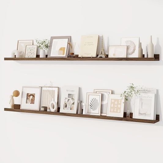 Dreamland Picture Ledge Shelf for Wall, Floating Shelves Set of 2,55 inch Long Floating Shelves with Lip for Living Room,Bedroom,Bathroom,Kitchen,Walnut