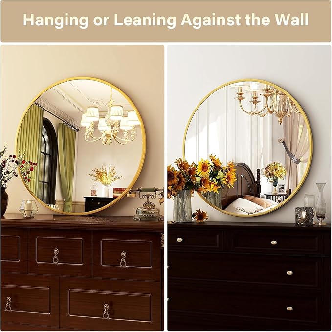 HARRITPURE 28" Round Mirror - Gold Bathroom Mirror Circle Wall Mirror with Brushed Aluminum Alloy Frame Modern Decor for Living Room, Vanity, Bedroom, Entryway