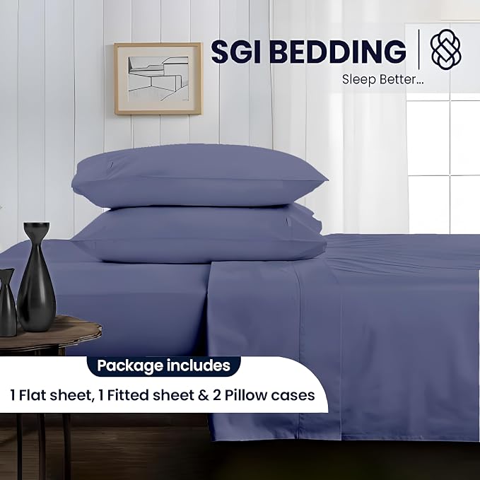 SGI bedding 100% Egyptian Cotton Sheets RV King Size – 600 Thread Count Sheets Set, Soft, Cooling, 15" Deep Pocket, Luxury Hotel Bedding, Breathable, Durable - Mediterranean Blue
