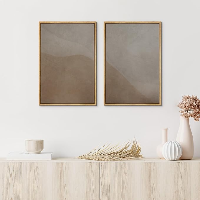 IDEA4WALL Framed Canvas Print Wall Art Set Neutral Earth Tone Abstract Beige and Taupe Color Block Illustrations Modern Art Decorative Calm/Zen for Living Room, Bedroom, Office - 16"x24"x2 Natural