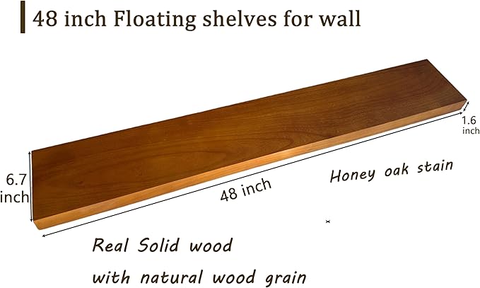 IEO Long Wooden Floating Shelves for Room Wall, Natural Wood Floating Shelves Wall Mounted Kitchen Shelf for Living Room, Bedroom, Kitchen,Bathroom, Storage (Honey Oak, 48in 2tier)