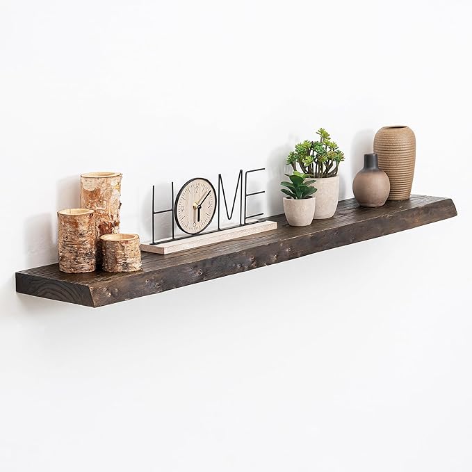 Extra Deep 40" Long Live Edge Rustic Floating Shelves for Wall, Solid Wood Wall Shelves with Invisible Bracket Mount for Living Room Bathroom Bedroom Kitchen, Set of 1, Natural