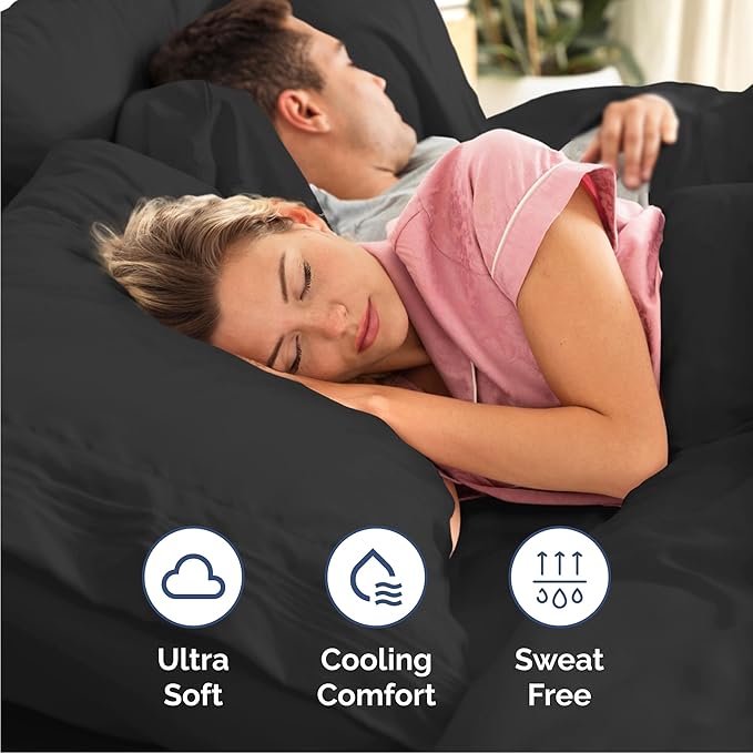 Cal King Size 4 Piece Sheet Set - Comfy Breathable & Cooling Sheets - Hotel Luxury Bed Sheets for Women & Men - Deep Pockets, Easy-Fit, Extra Soft & Wrinkle Free Sheets - Black Oeko-Tex Bed Sheet Set