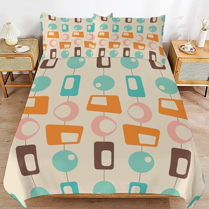 Colorful Aesthetic Comforter Cover Geometry Bed Set, Retro Atomic Duvet Cover，Modern Mid Century Bedding Sets，Aesthetic Abstract Art Bedding 3 Piece (1 Duvet Cover 79"x90" + 2 Pillow Sham 20"x30")