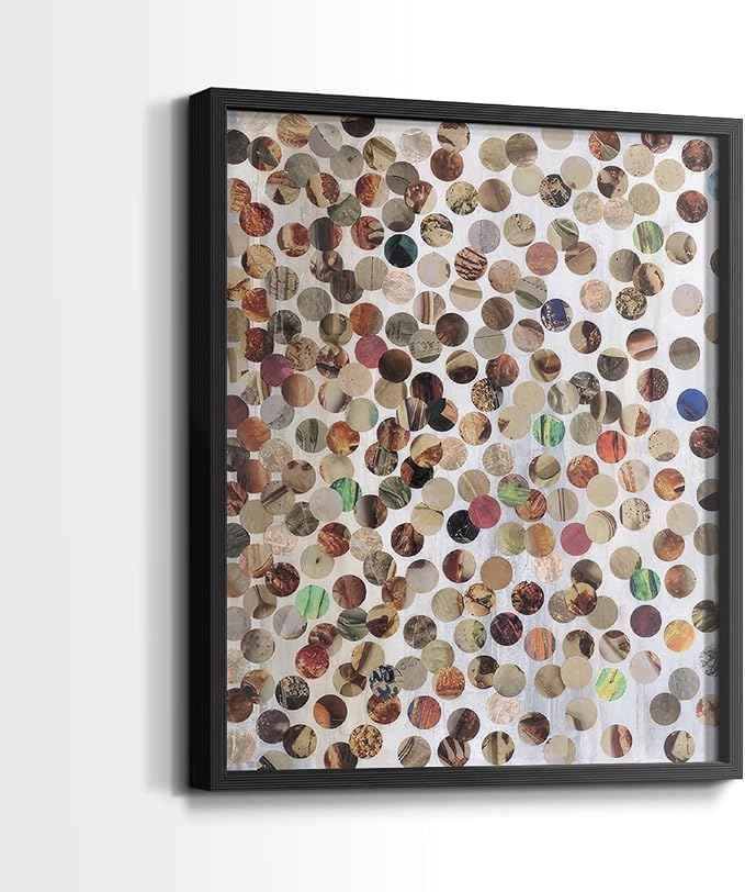 Renditions Gallery Set of 2 Peel & Stick Framed Prints, Textured Abstract Wall Art, Scattered Circular Cutouts Wall Decor, Re-Stickable - Ready to Hang - 8"x10" - Black Frame LT588