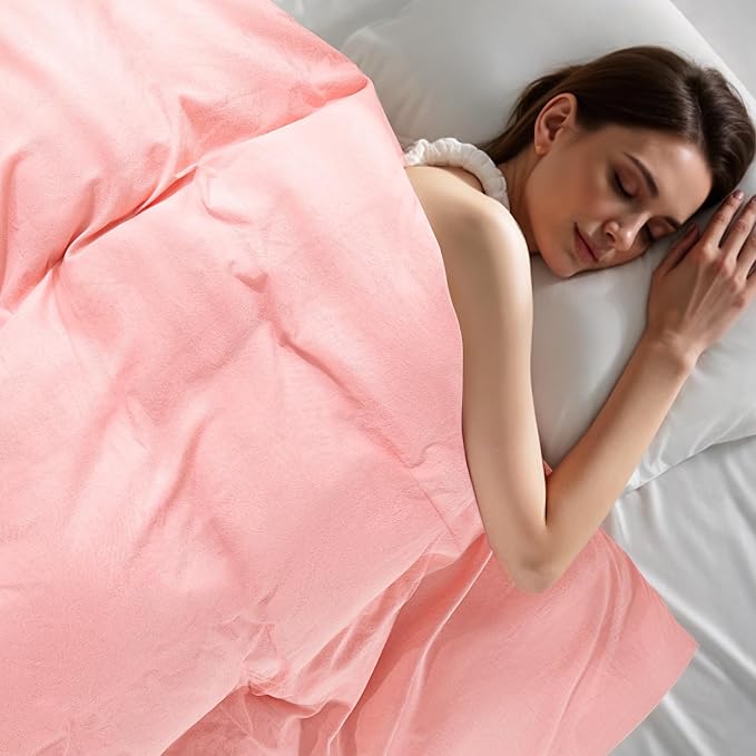 NEXHOME PRO Duvet Cover Queen 100% Washed Cotton, Organic Natural Linen Like Textured, Breathable, Durable, Home Bedding Set, Heathered Pink 9090