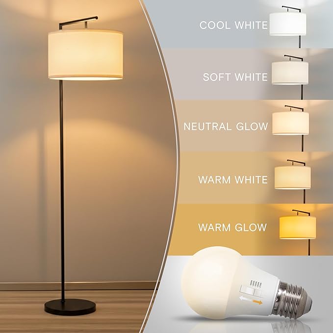 Brightech Montage Modern Floor Lamp - LED Standing Lamp with Tan Shade for Living Rooms & Offices - Bedroom Reading Light - Tall Corner Pole Lamp for Contemporary Home Decor - Black
