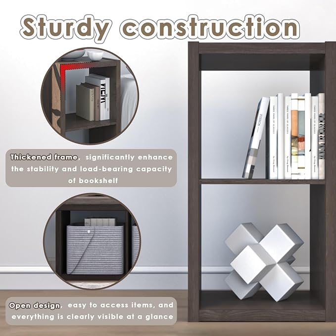 Endearing Limons【2026 Wooden Thick Border 2 Cube Shelf Storage Organizer with Anti-Tipping Kits + Reversible Open Back Bookcase (11 * 11 Unit Cell Chocolate)