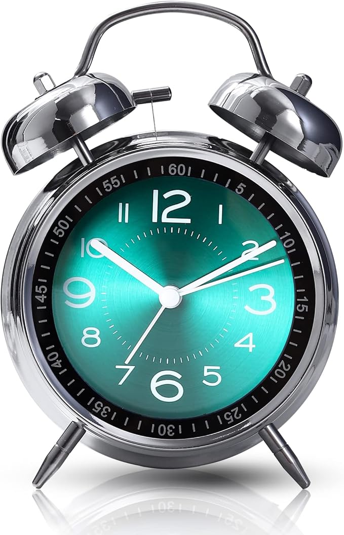 Tetino Super Loud Alarm Clock for Heavy Sleepers,4 inches Twin Bell Alarm Clock with Backlight,Battery Operated,Silent Non Ticking,for Kids,Adults,Bedrooms,Retro Decor Desk Analog Clocks. (Green)