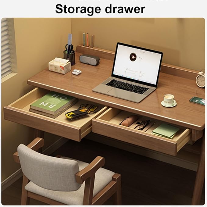 Mid-Century Modern Wood Desk,Computer Desks with Drawers and Storage Shelf,Study Work Writing Table,Modern Industrial Home Office Desks for Writing,Executive,Study,Work(Wood,55in(140cm))