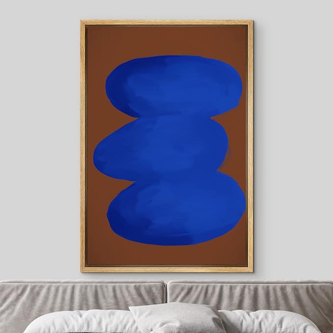 MUDECOR Framed Canvas Print Wall Art Geometric Mid-Century Neon Blue Polygon Abstract Shapes Illustration Minimalism Decorative Bohemian Colorful Zen for Living Room, Bedroom, Office - 24"x36" NATURAL