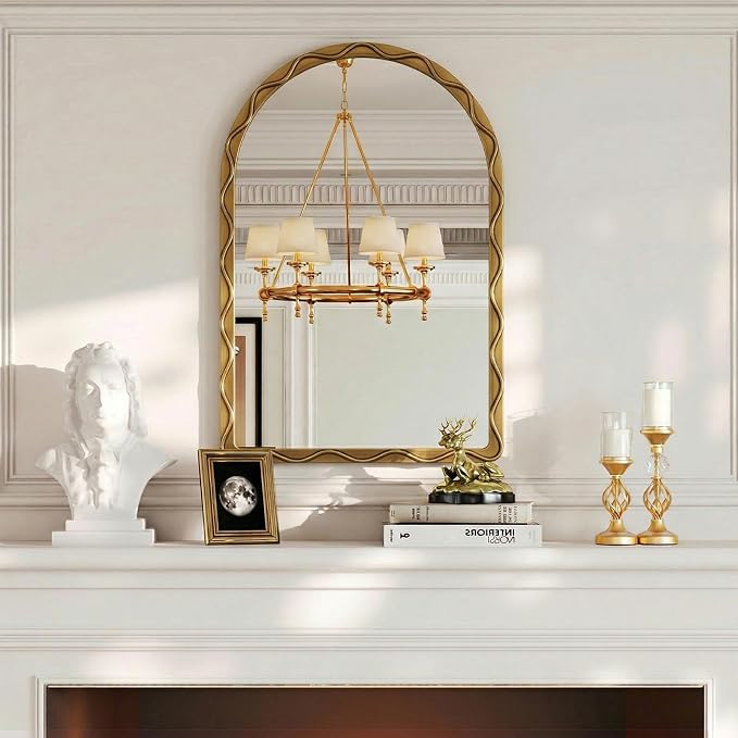Uniclinens Vintage Arched Mirror Decor - Large Antique Gold Scalloped Mirror Decor with Metal Frame, Wavy Decor Mirror for Nursery,Entryway,Fireplace,Living Room,Hallway,Bathroom,24"X36"