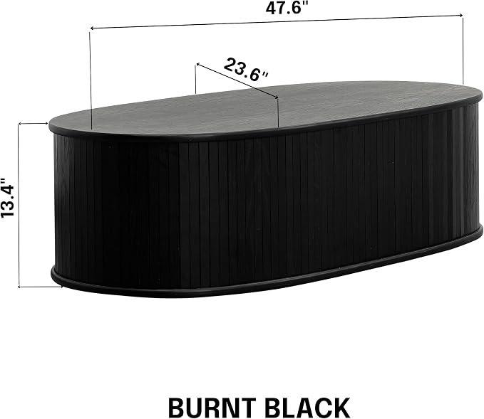 NTC Stream Coffee Table, Modern Oval Wooden Center Table with Vertical Groove Design, Stylish Living Room Decor, Contemporary Minimalist Style for Home and Office, Easy Assembly - Burnt Black