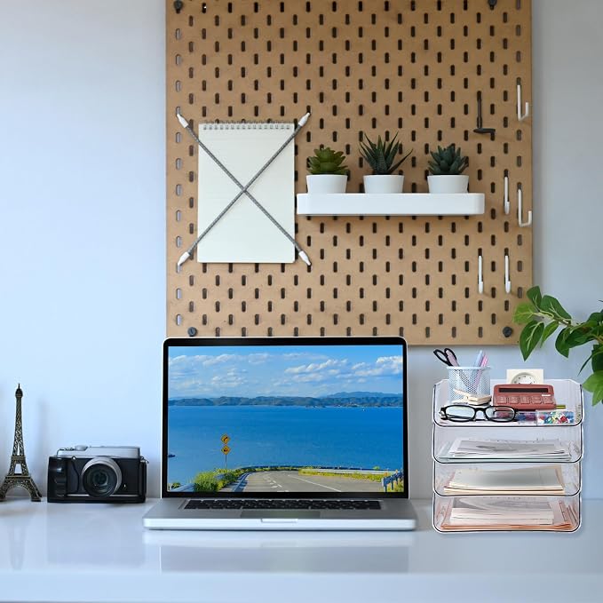 4 Pack Paper Organizer Letter Tray Plastic Stackable Desk File Organizer 12.99 x 10.43 x 2.95 Inch Clear Paper Holder File Tray for Desk Accessories Office Organization and Storage